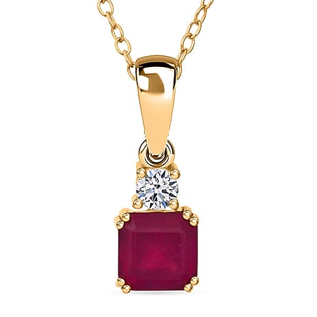 Luxuriant African Ruby & Lab Grown Diamond Pendant with Chain (Size 20) in Yellow Gold Plated Sterling Silver 1.73 Ct.