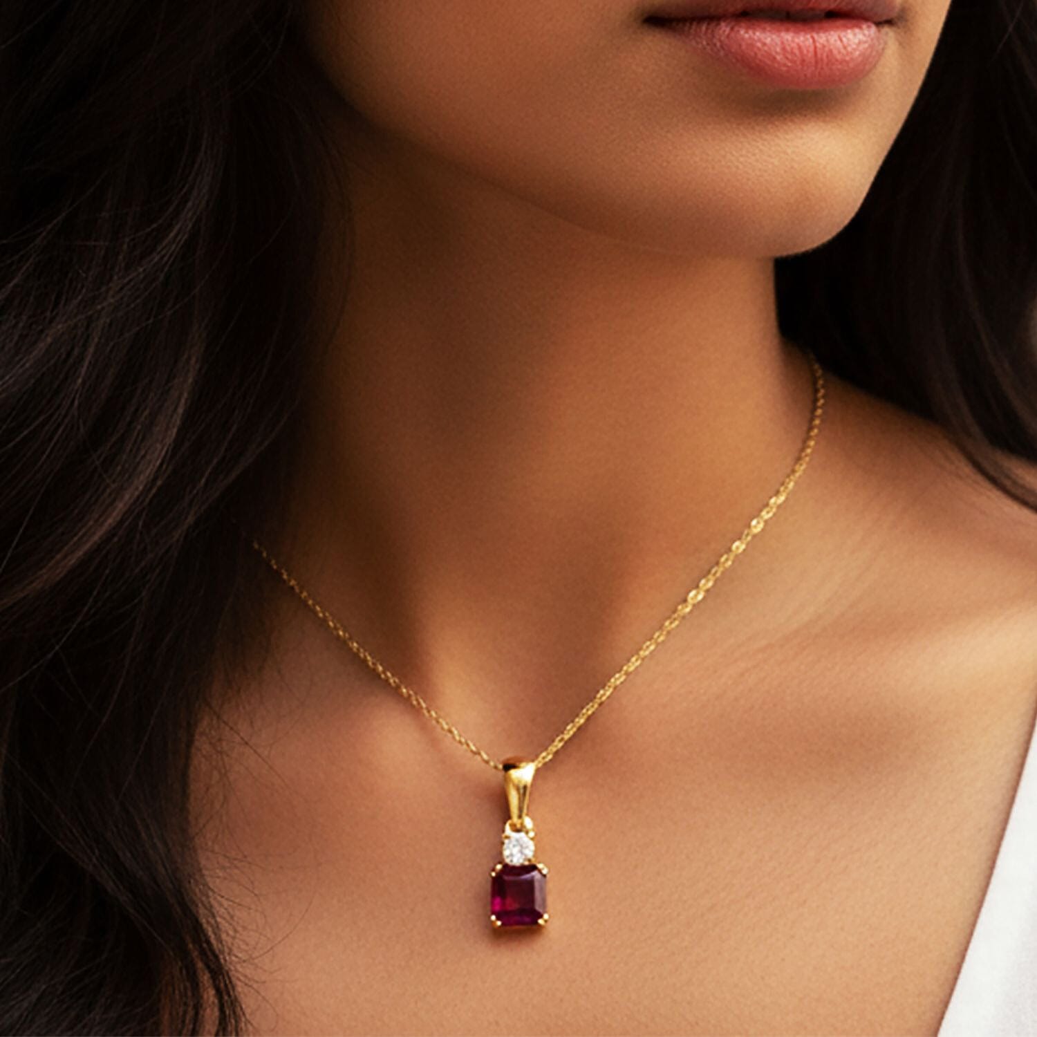 Luxuriant African Ruby & Lab Grown Diamond Pendant with Chain (Size 20) in Yellow Gold Plated Sterling Silver 1.73 Ct.