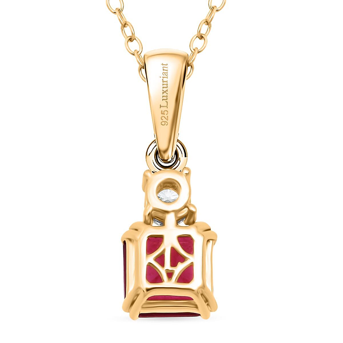 Luxuriant African Ruby & Lab Grown Diamond Pendant with Chain (Size 20) in Yellow Gold Plated Sterling Silver 1.73 Ct.