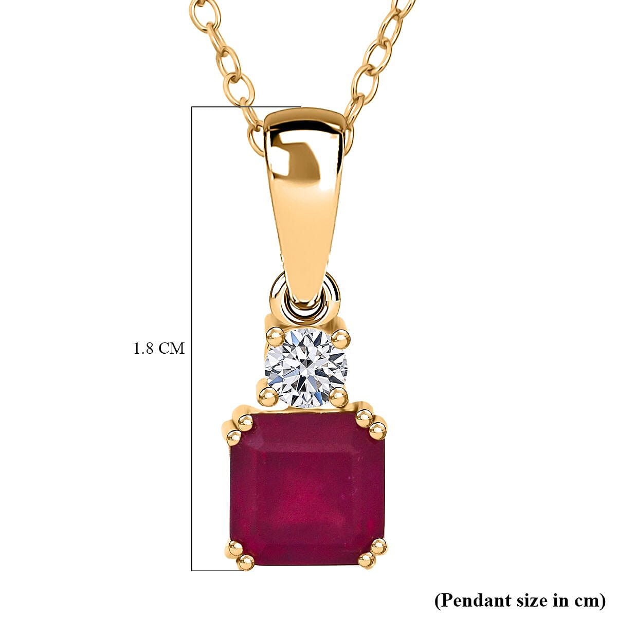 Luxuriant African Ruby & Lab Grown Diamond Pendant with Chain (Size 20) in Yellow Gold Plated Sterling Silver 1.73 Ct.