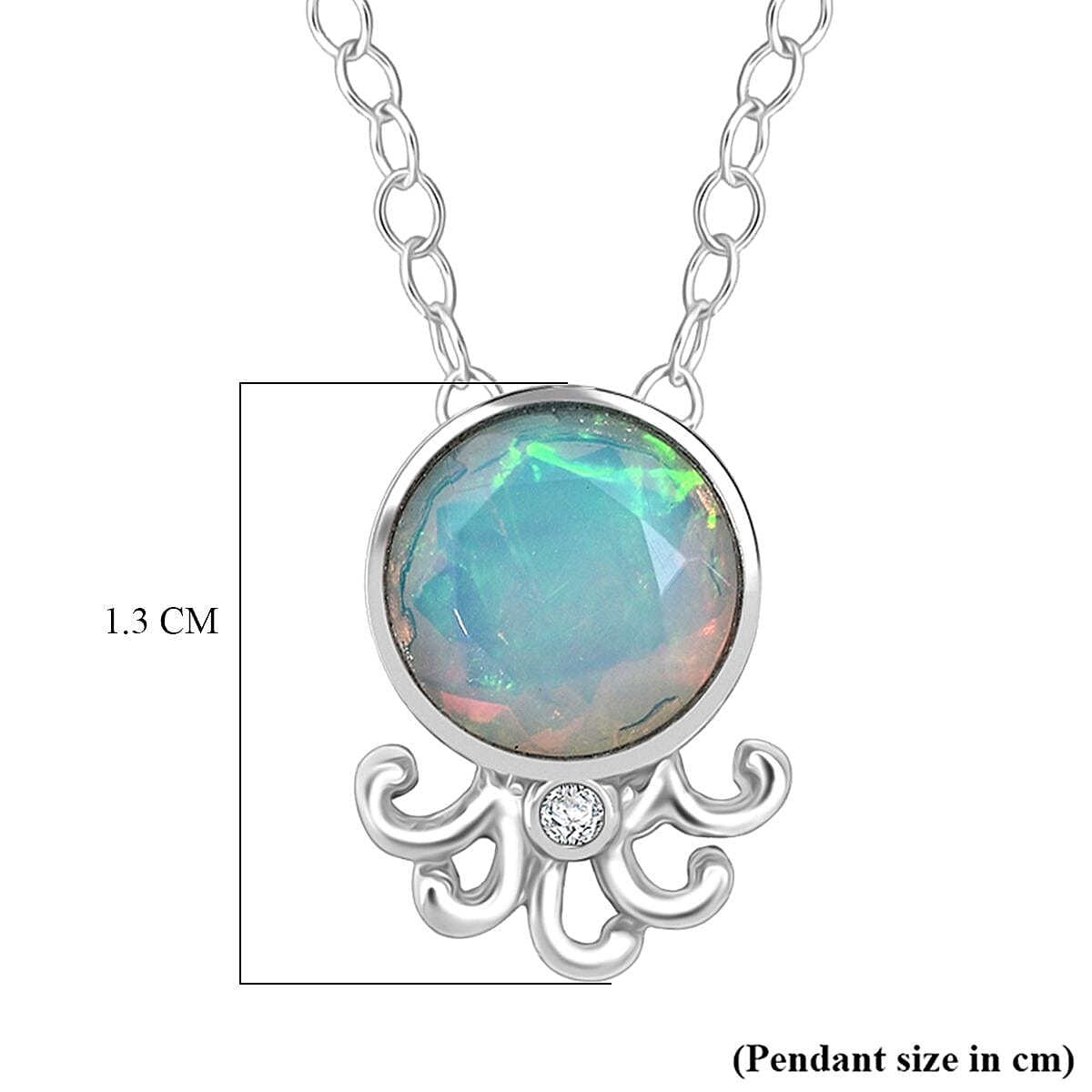 D'joy Ethiopian Opal & Moissanite Pendant with Chain (Size 20) in Rhodium Overlay Sterling Silver