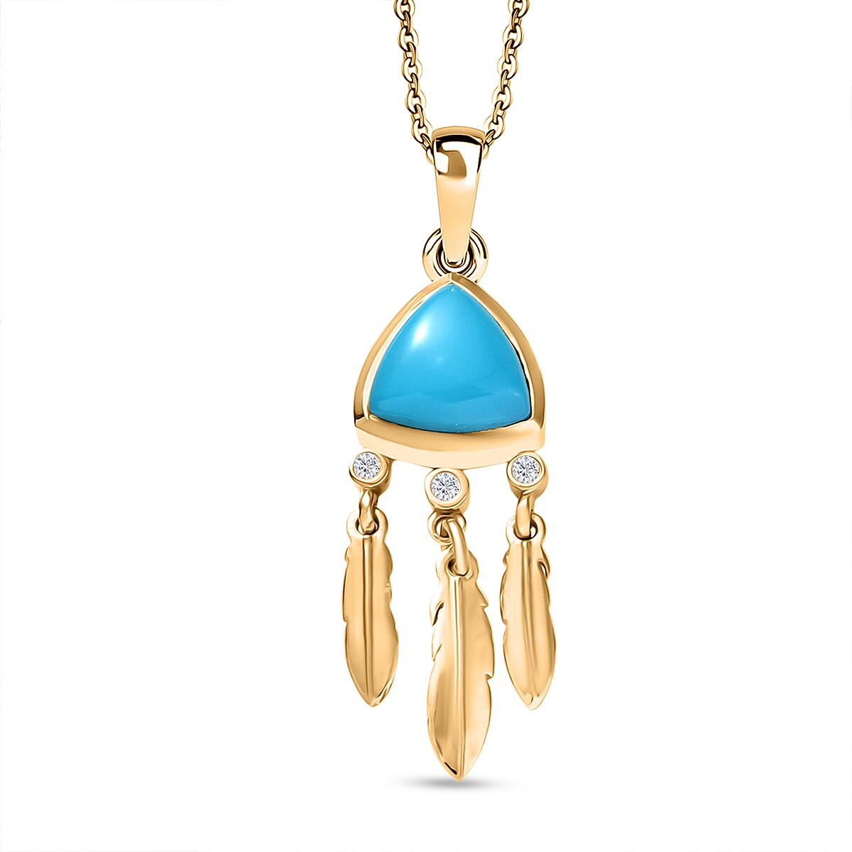 D'Joy Sleeping Beauty Turquoise & White Zircon Pendant with Chain (Size 20) in 18K Yellow Gold Plating Sterling Silver 1.82 Ct.
