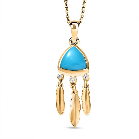 D'Joy Sleeping Beauty Turquoise & White Zircon Pendant with Chain (Size 20) in 18K Yellow Gold Plating Sterling Silver 1.82 Ct.