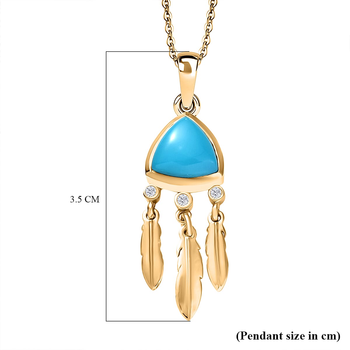 D'Joy Sleeping Beauty Turquoise & White Zircon Pendant with Chain (Size 20) in 18K Yellow Gold Plating Sterling Silver 1.82 Ct.