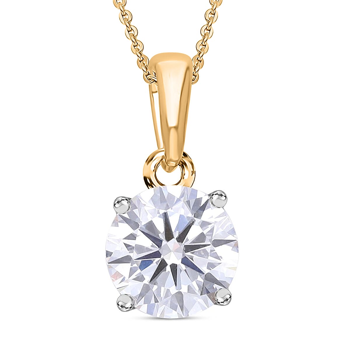 Luxuriant Lab Grown Diamond (SI-GH) Pendant with Curb Chain (Size 18 - 2 Ext) in 18K Vermeil Yellow Gold Plated Sterling Silver 1.00 Ct.