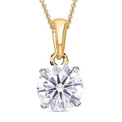 LUXURIANT 1 Ct. Lab Grown Diamond Emerald-Cut Solitaire Pendant with Curb Chain (Size 18 - 2 Ext) in 18K Vermeil Yellow Gold Plated Sterling Silver (SI-GH)