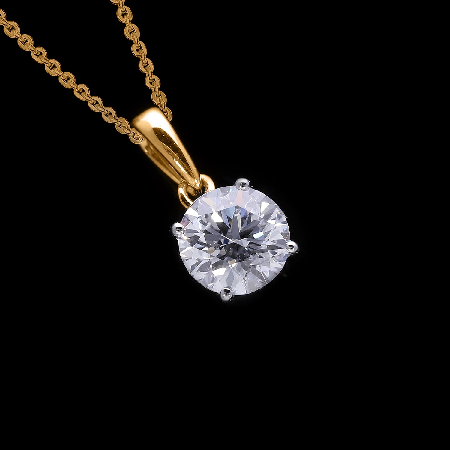 Luxuriant Lab Grown Diamond (SI-GH) Pendant with Curb Chain (Size 18 - 2 Ext) in 18K Vermeil Yellow Gold Plated Sterling Silver 1.00 Ct.
