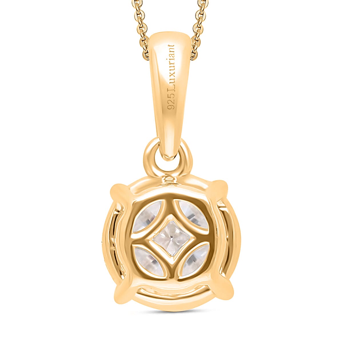 Luxuriant Lab Grown Diamond (SI-GH) Pendant with Curb Chain (Size 18 - 2 Ext) in 18K Vermeil Yellow Gold Plated Sterling Silver 1.00 Ct.