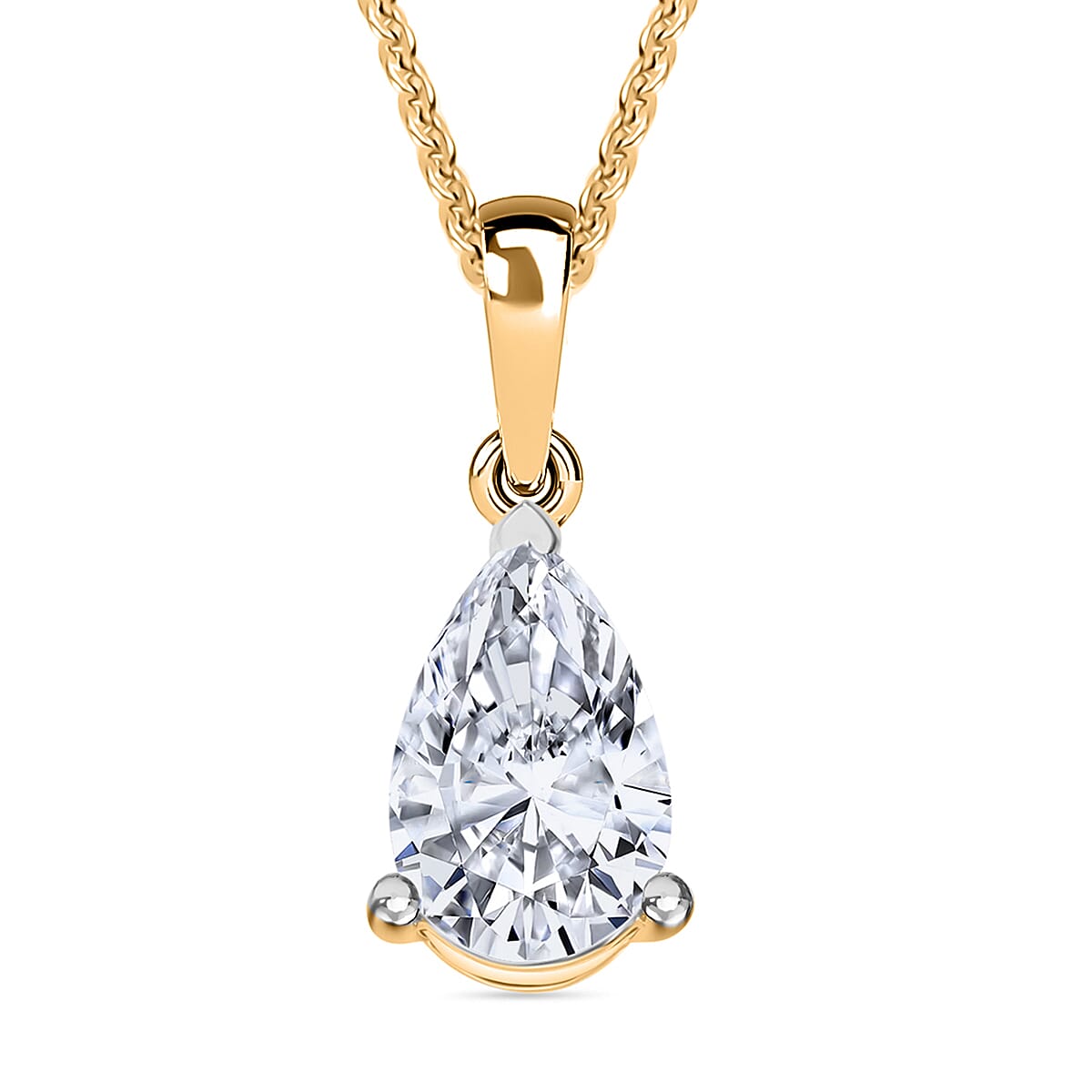 Luxuriant Lab Grown Diamond (SI-GH) Pendant with Curb Chain (Size 18 - 2 Ext) in 18K Vermeil Yellow Gold Plated Sterling Silver 1.00 Ct.