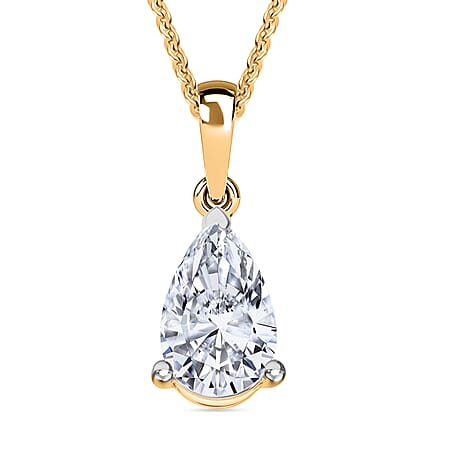 LUXURIANT 1 Ct. Lab Grown Diamond Pear-Cut Solitaire Pendant with Curb Chain (Size 18 - 2 Ext) in 18K Vermeil Yellow Gold Plated Sterling Silver (SI-GH) LUXURIANT 1 Ct. Lab Grown Diamond Pear-Cut Solitaire Pendant with Curb Chain (Size 18 - 2 Ext) in 18K Vermeil Yellow Gold Plated Sterling Silver (SI-GH)
