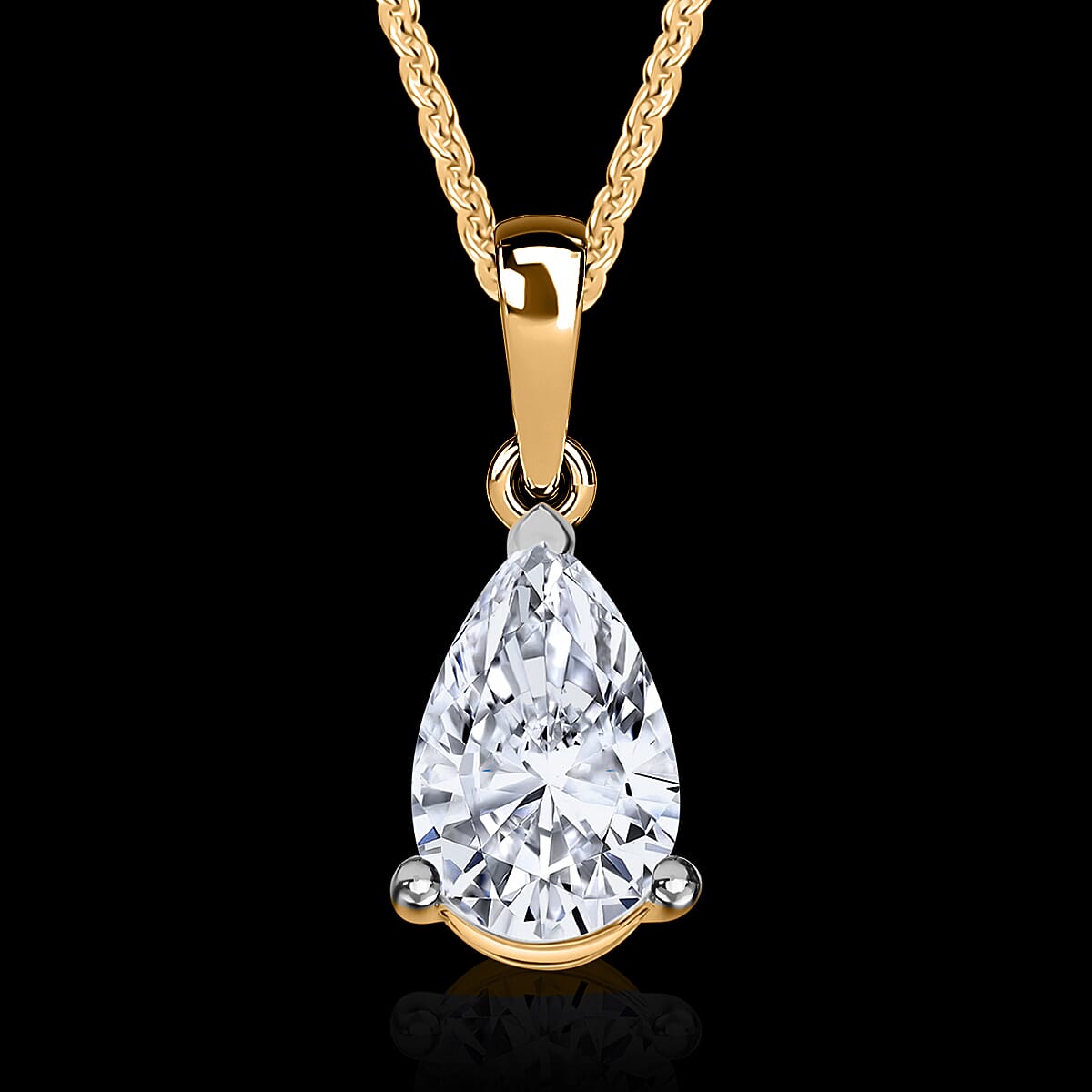 Luxuriant Lab Grown Diamond (SI-GH) Pendant with Curb Chain (Size 18 - 2 Ext) in 18K Vermeil Yellow Gold Plated Sterling Silver 1.00 Ct.