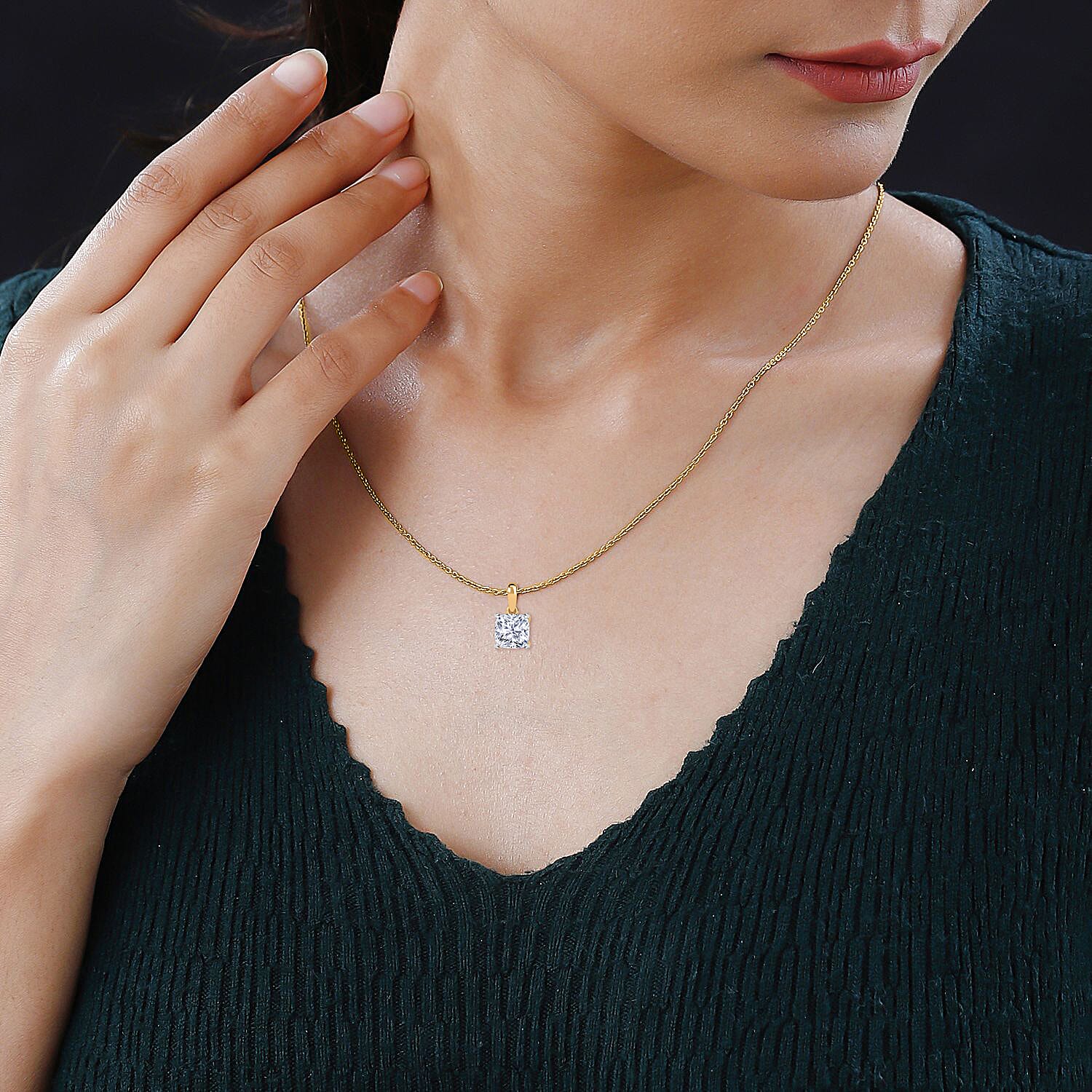 Lab Grown Diamond Pendant with Curb Chain CD-50 (Size 20) in 18K YG Vermeil Sterling Silver  1.000  Ct.