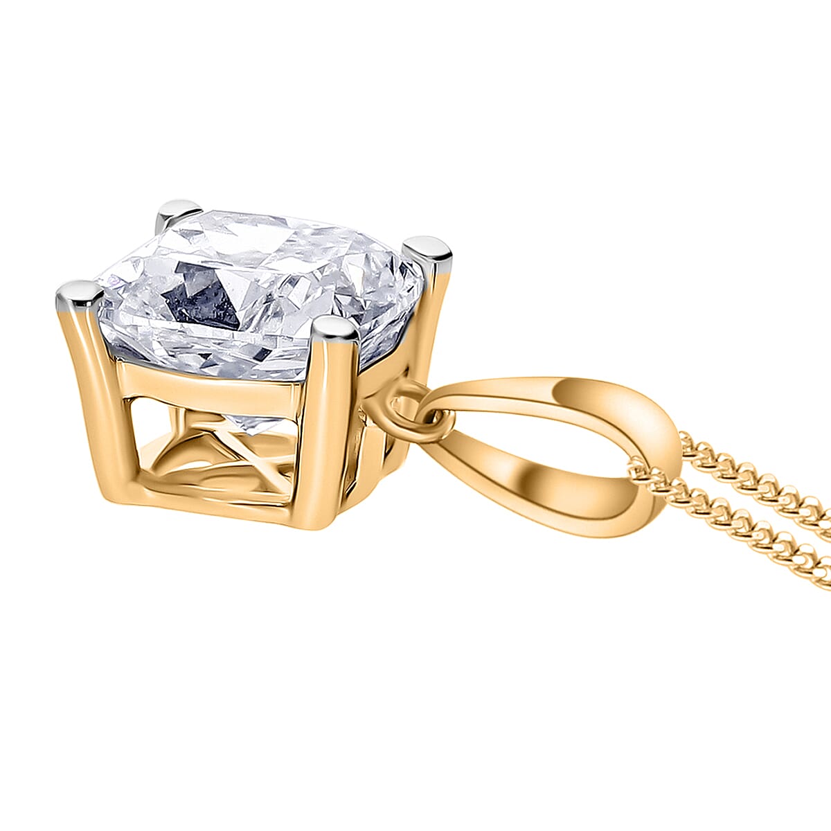Lab Grown Diamond Pendant with Curb Chain CD-50 (Size 20) in 18K YG Vermeil Sterling Silver  1.000  Ct.