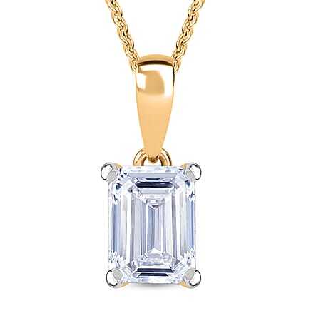 LUXURIANT 1 Ct. Lab Grown Diamond Emerald-Cut Solitaire Pendant with Curb Chain (Size 18 - 2 Ext) in 18K Vermeil Yellow Gold Plated Sterling Silver (SI-GH) LUXURIANT 1 Ct. Lab Grown Diamond Emerald-Cut Solitaire Pendant with Curb Chain (Size 18 - 2 Ext) in 18K Vermeil Yellow Gold Plated Sterling Silver (SI-GH)