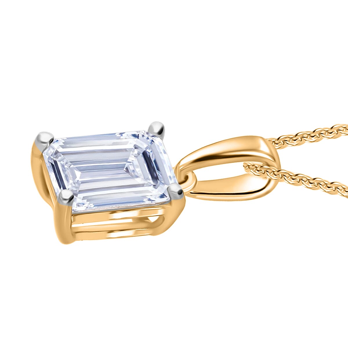 Luxuriant Lab Grown Diamond (SI-GH) Pendant with Curb Chain (Size 18 - 2 Ext) in 18K Vermeil Yellow Gold Plated Sterling Silver 1.00 Ct.