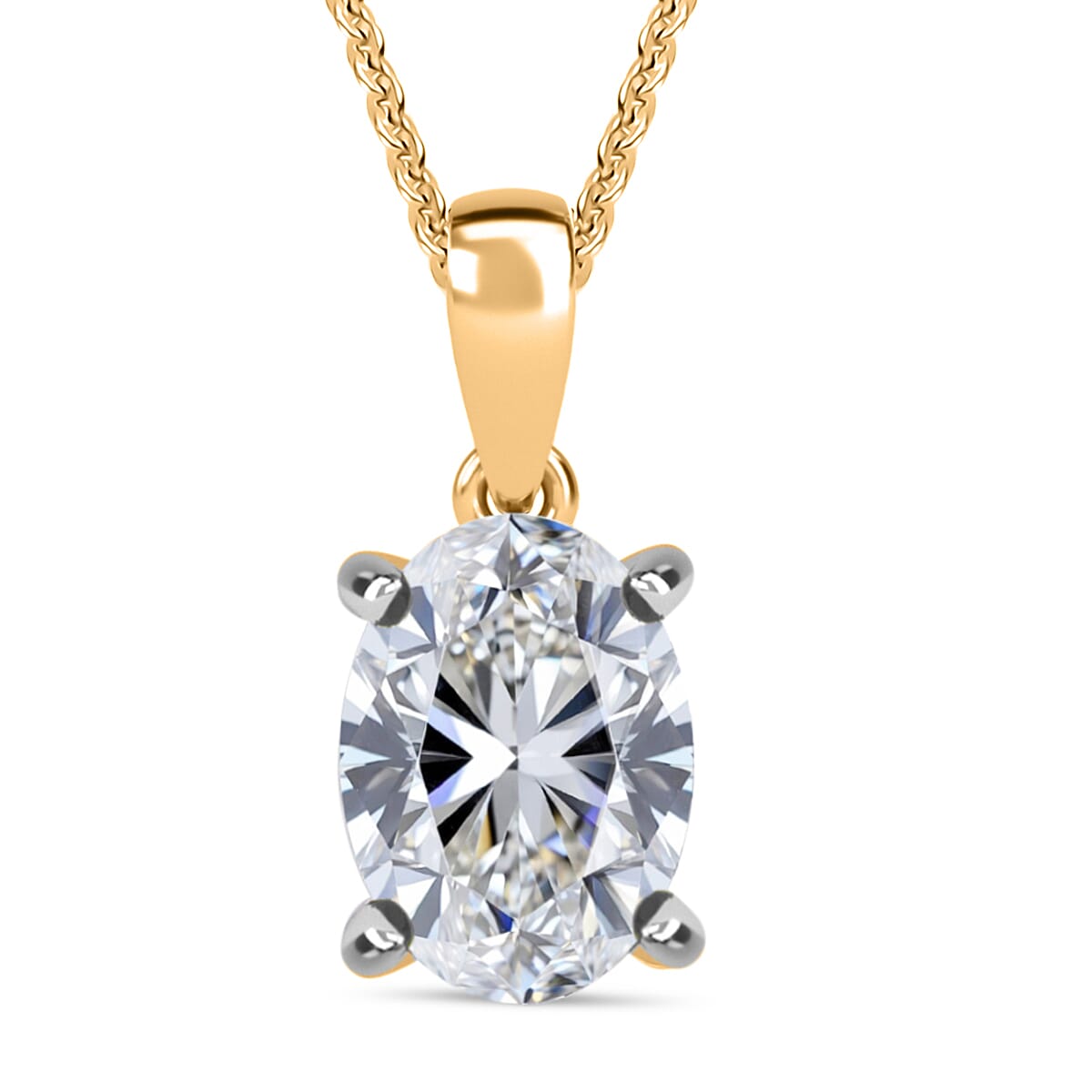 Luxuriant Lab Grown Diamond Pendant with Curb Chain (Size 18 - 2 Ext) in 18K Vermeil Yellow Gold Plated Sterling Silver 1.00 Ct.