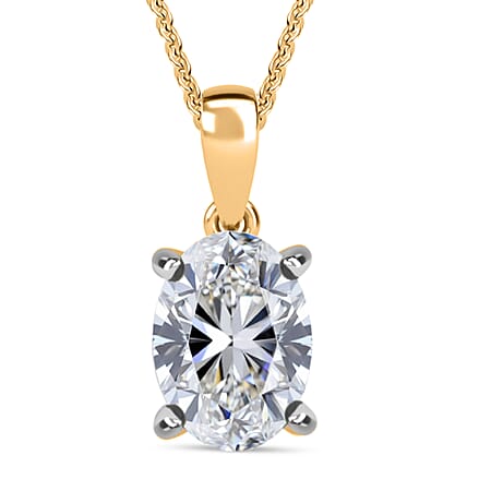 LUXURIANT 1 Ct. Lab Grown Diamond Oval-Cut Solitaire Pendant with Curb Chain (Size 18 - 2 Ext) in 18K Vermeil Yellow Gold Plated Sterling Silver (SI-GH) LUXURIANT 1 Ct. Lab Grown Diamond Oval-Cut Solitaire Pendant with Curb Chain (Size 18 - 2 Ext) in 18K Vermeil Yellow Gold Plated Sterling Silver (SI-GH)