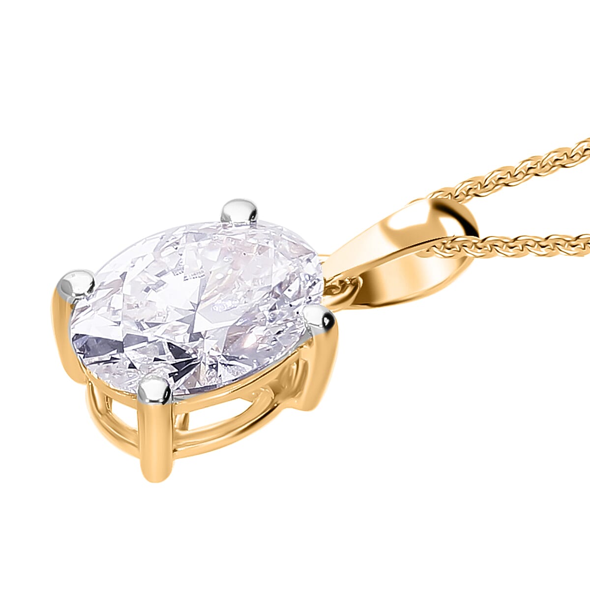 Luxuriant Lab Grown Diamond Pendant with Curb Chain (Size 18 - 2 Ext) in 18K Vermeil Yellow Gold Plated Sterling Silver 1.00 Ct.