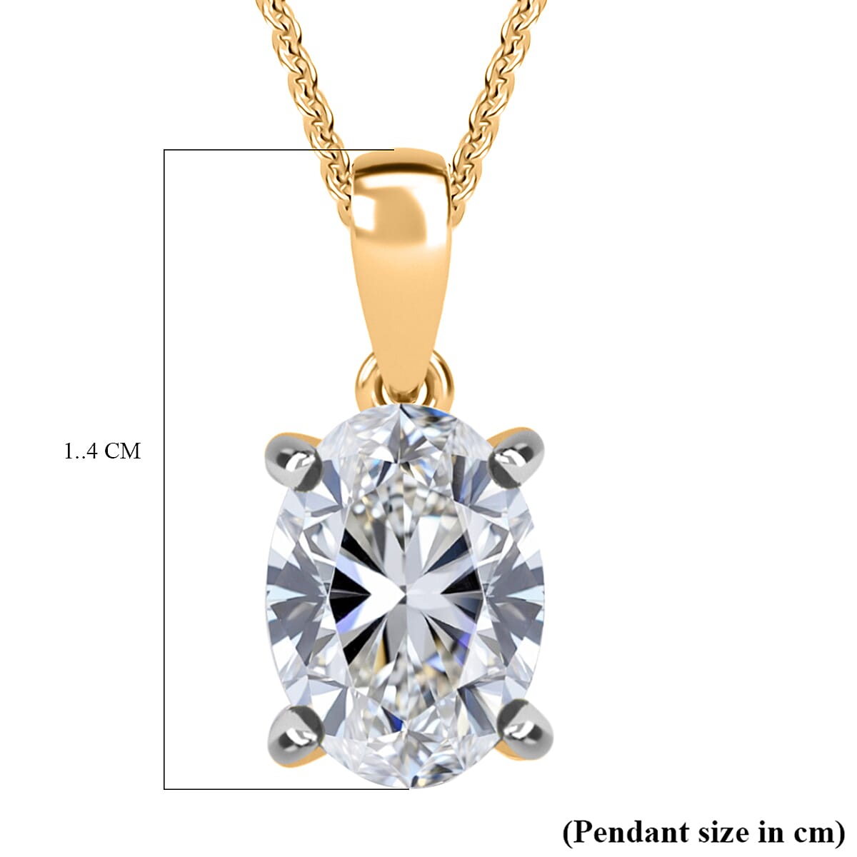 Luxuriant Lab Grown Diamond Pendant with Curb Chain (Size 18 - 2 Ext) in 18K Vermeil Yellow Gold Plated Sterling Silver 1.00 Ct.