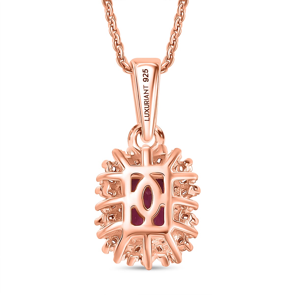 Luxuriant Lab Grown Bixbite & Lab Grown Diamond (SI-GH) Pendant with Chain (Size 20) in 18K Vermeil Rose Gold Plated Sterling Silver