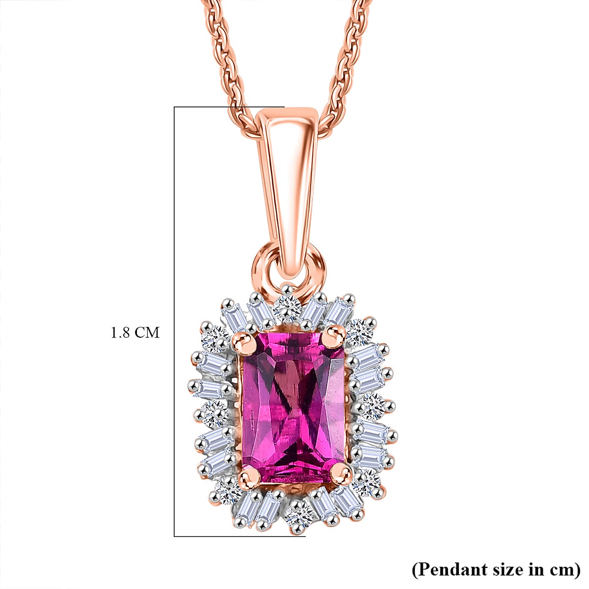 Luxuriant Lab Grown Bixbite & Lab Grown Diamond (SI-GH) Pendant with Chain (Size 20) in 18K Vermeil Rose Gold Plated Sterling Silver