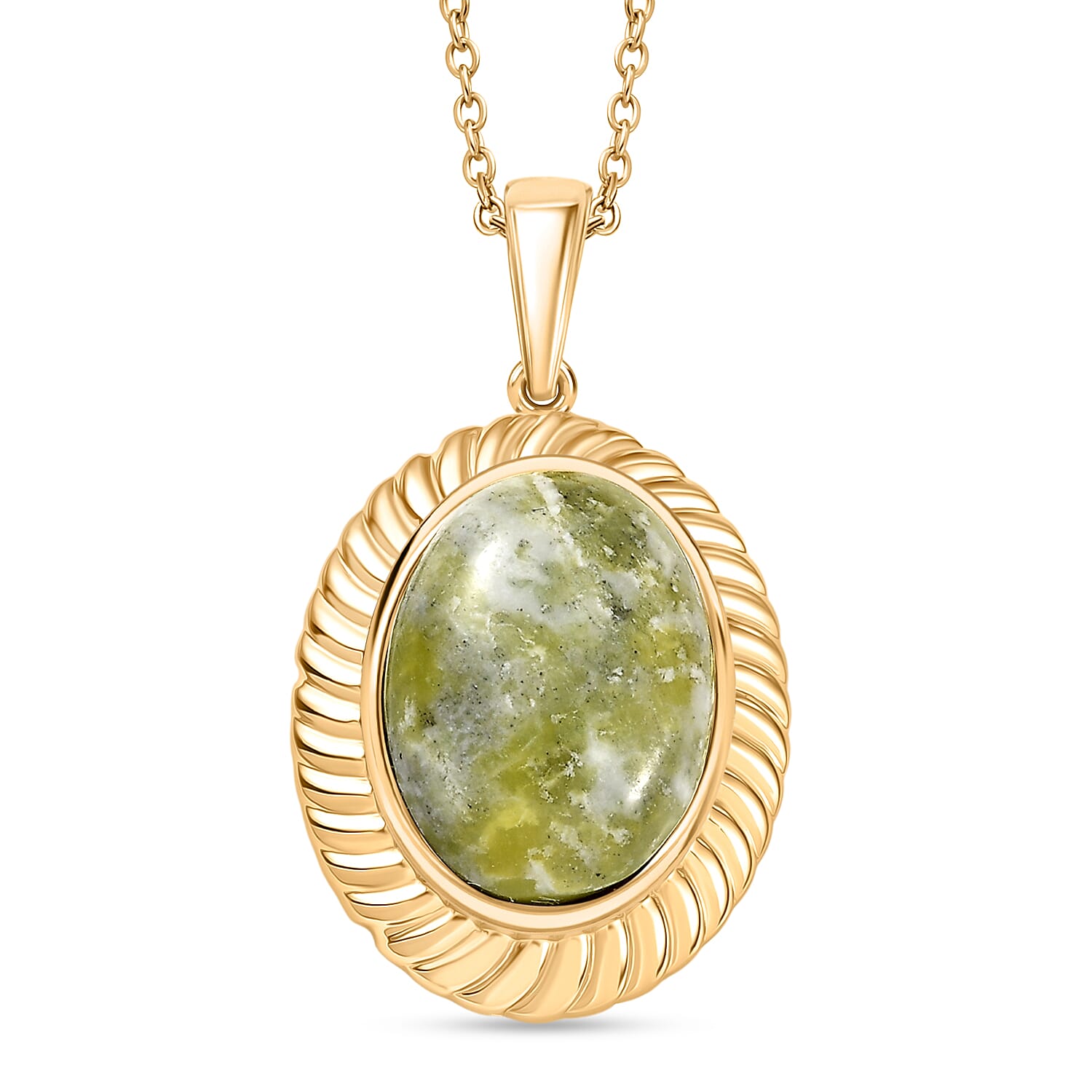 EverTrue Connemara Marble Pendant with Chain (Size - 20) in Yellow Gold Tone 12.19 Ct.