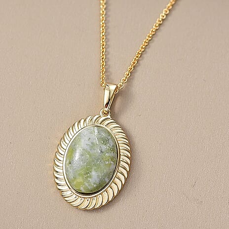 EverTrue Connemara Marble Pendant with Chain (Size - 20) in Yellow Gold Tone 12.19 Ct.
