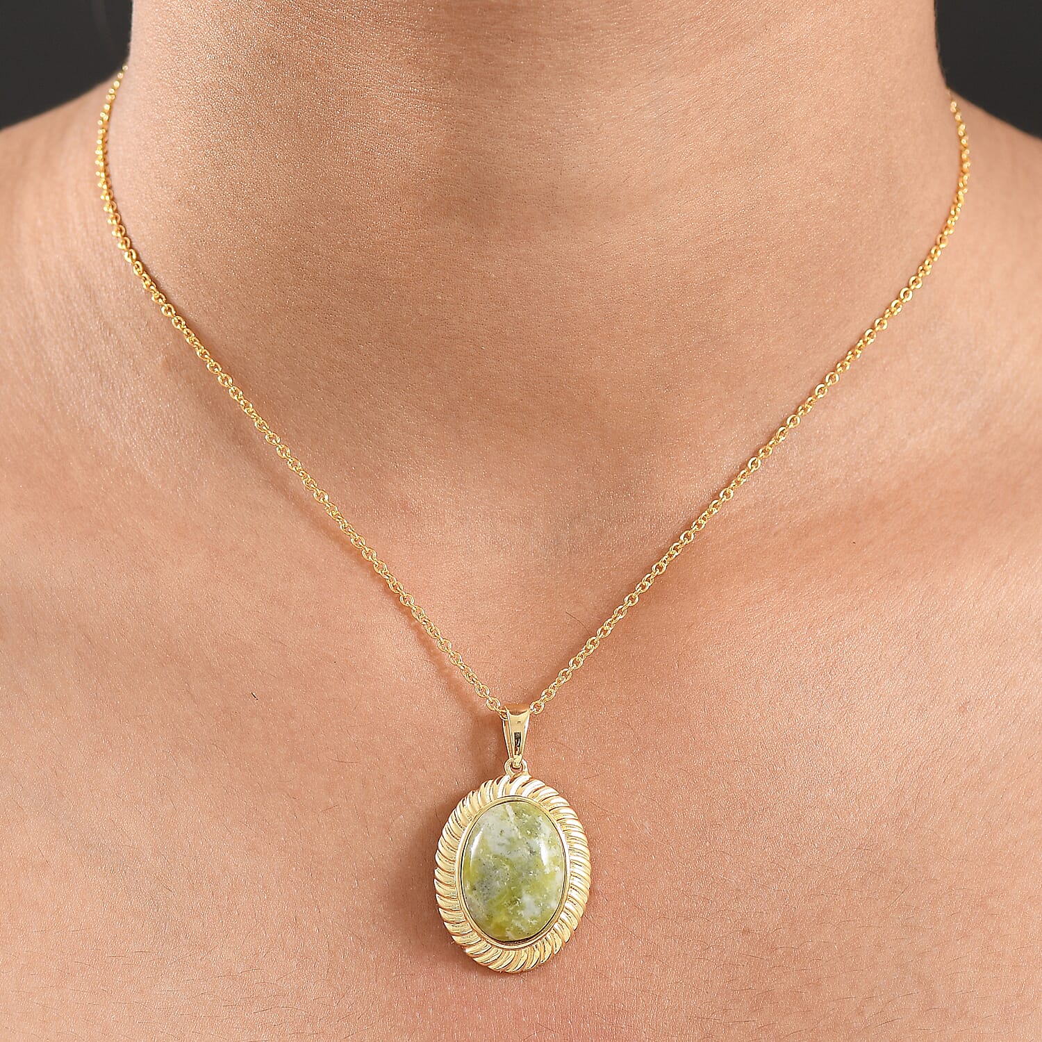 EverTrue Connemara Marble Pendant with Chain (Size - 20) in Yellow Gold Tone 12.19 Ct.