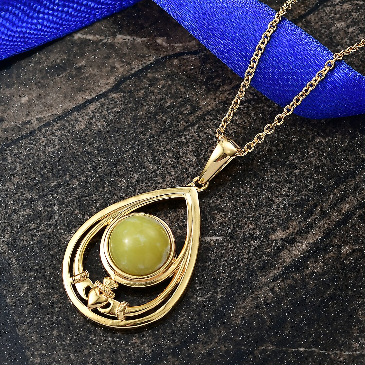 EverTrue Connemara Marble Pendant with Chain (Size - 20) in Yellow Gold Tone 4.11 Ct.
