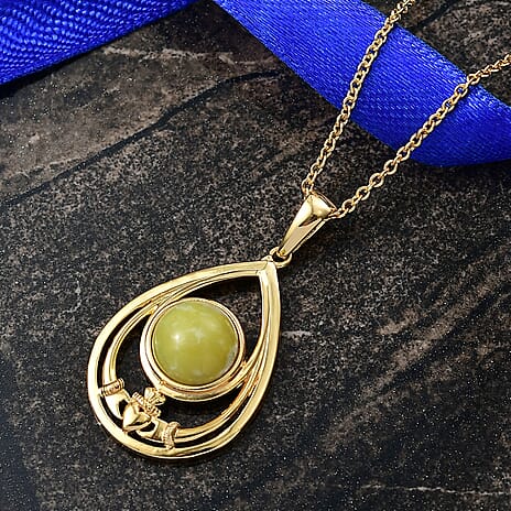 EverTrue Connemara Marble Pendant with Chain (Size - 20) in Yellow Gold Tone 4.11 Ct.