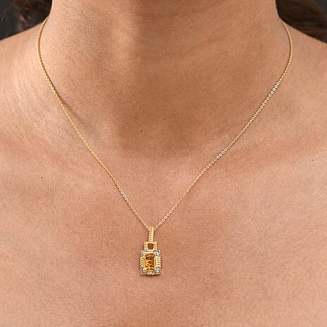 D'Joy Serra Gaucha Citrine & White Zircon Pendant with Chain (Size 20) in 18K Yellow Gold Plating Sterling Silver 1.12 Ct, Silver Wt. 5.19 Gms.