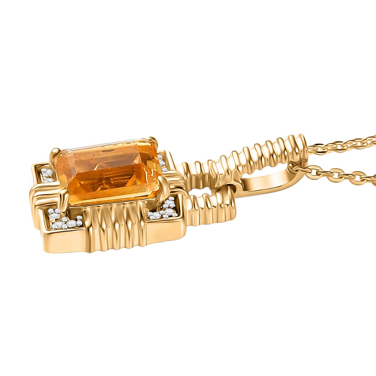 D'Joy Serra Gaucha Citrine & White Zircon Pendant with Chain (Size 20) in 18K Yellow Gold Plating Sterling Silver 1.12 Ct, Silver Wt. 5.19 Gms.
