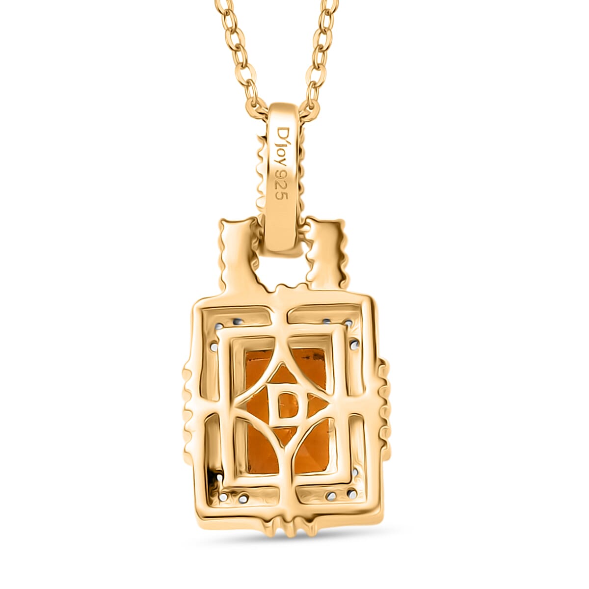 D'Joy Serra Gaucha Citrine & White Zircon Pendant with Chain (Size 20) in 18K Yellow Gold Plating Sterling Silver 1.12 Ct, Silver Wt. 5.19 Gms.