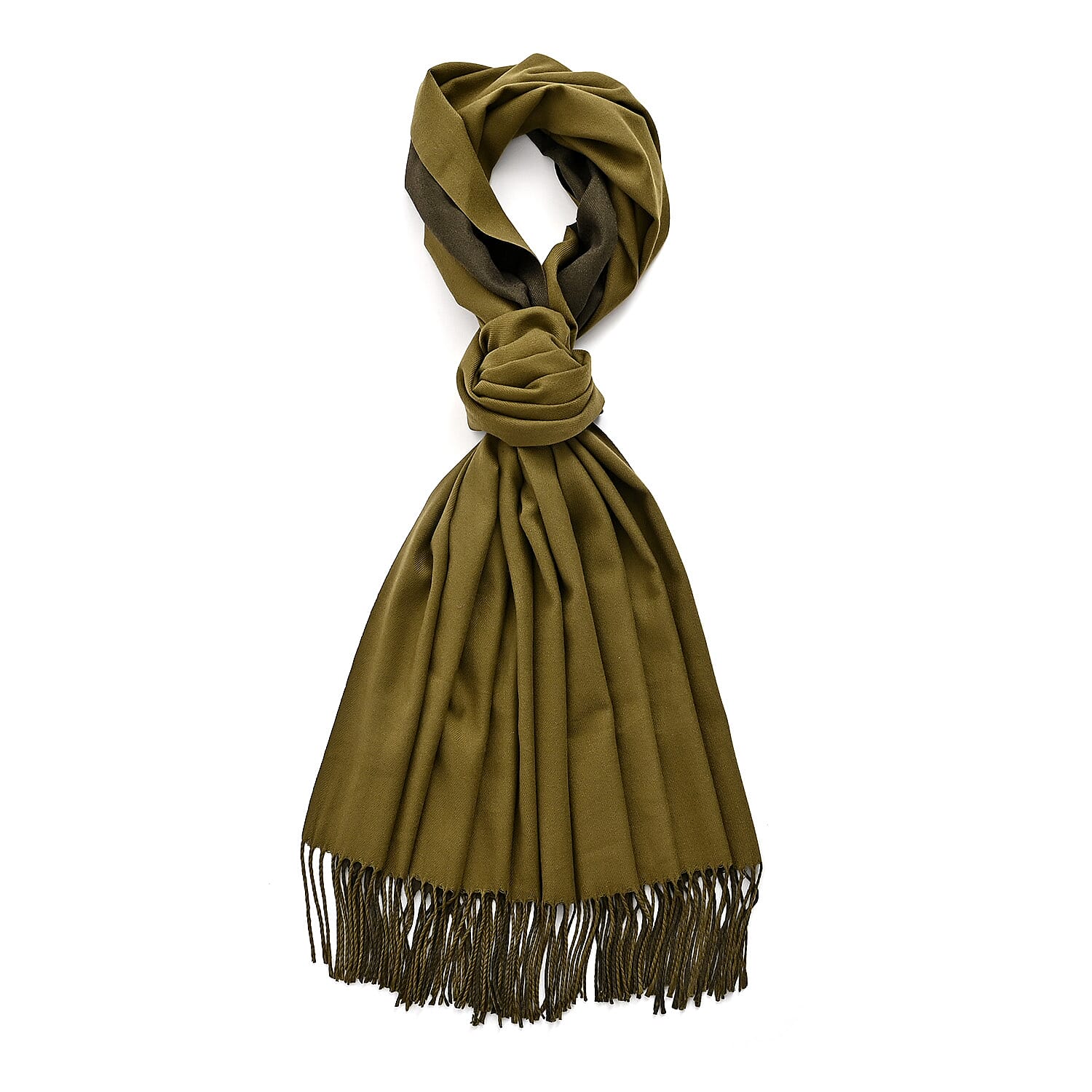 LA MAREY Croc-Embossed RFID Wallet & Fringed Scarf (180 x 70cm) - Green & Olive