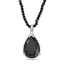 D'Joy Natural Thai Black Spinel Pendant with Beads Chain (Size 20) in Platinum Overlay Sterling Silver 96.35 Ct, Silver Wt. 9.25 Gms.
