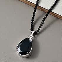 D'Joy Natural Thai Black Spinel Pendant with Beads Chain (Size 20) in Platinum Overlay Sterling Silver 96.35 Ct, Silver Wt. 9.25 Gms.