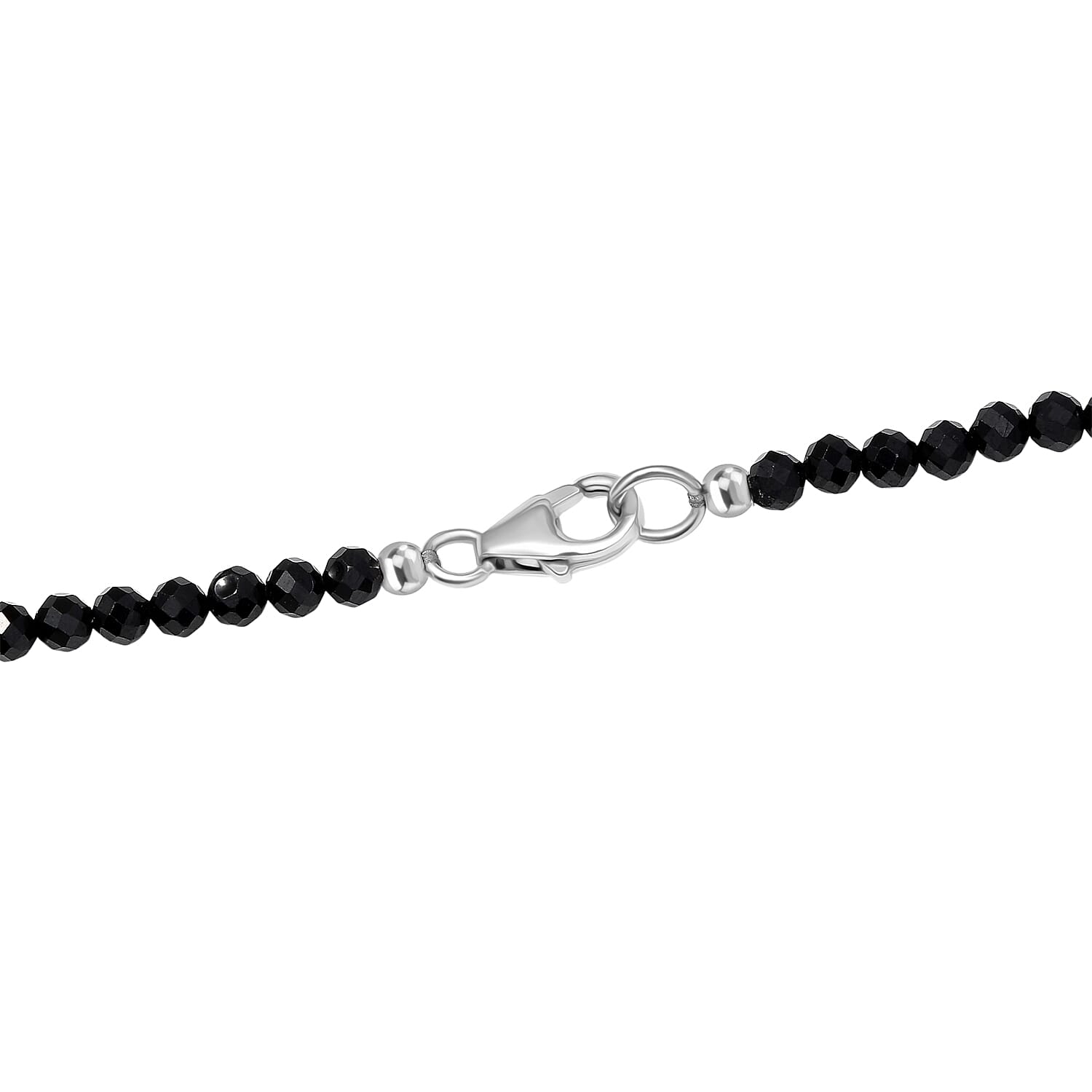 D'Joy Natural Thai Black Spinel Pendant with Beads Chain (Size 20) in Platinum Overlay Sterling Silver 96.35 Ct, Silver Wt. 9.25 Gms.