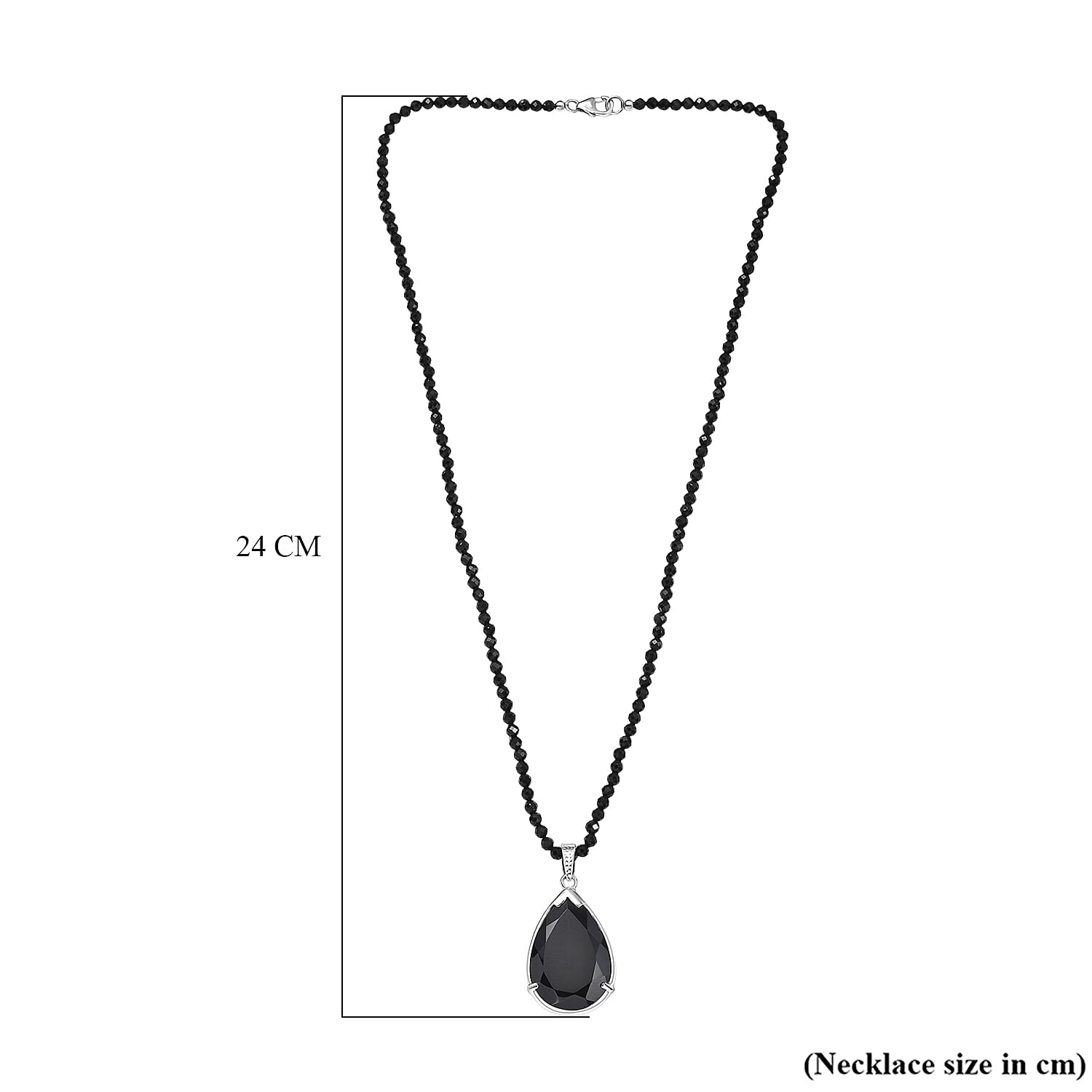 D'Joy Natural Thai Black Spinel Pendant with Beads Chain (Size 20) in Platinum Overlay Sterling Silver 96.35 Ct, Silver Wt. 9.25 Gms.