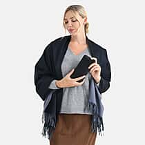 LA MAREY Croc-Embossed RFID Wallet & Fringed Scarf (180 x 70cm) -  Navy & Black