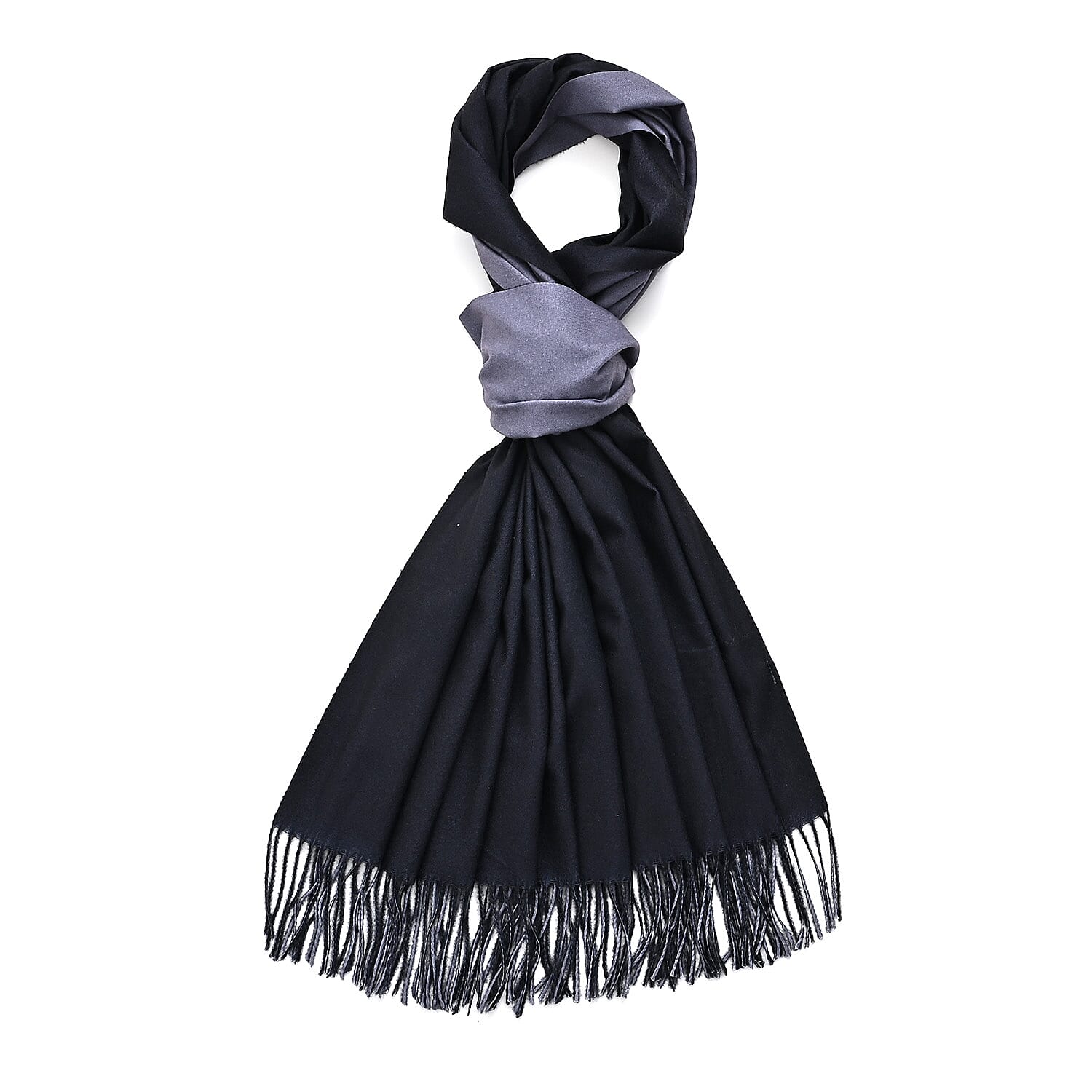 LA MAREY Croc-Embossed RFID Wallet & Fringed Scarf (180 x 70cm) -  Navy & Black