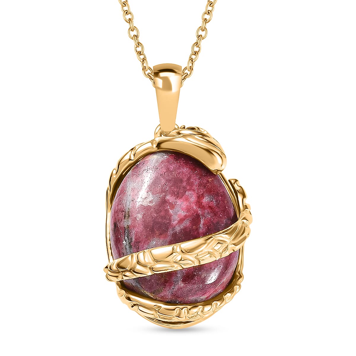 EverTrue Natural Thulite & Red Garnet Pendant with Chain (Size 20) in Yellow Gold Plated 16.88 Ct.