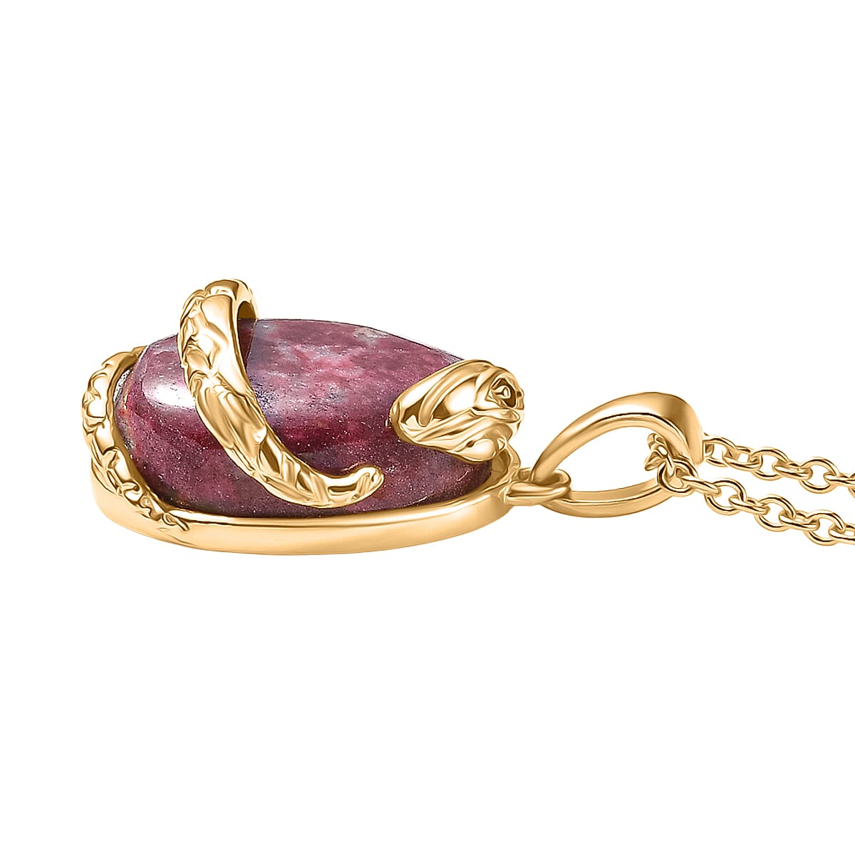 EverTrue Natural Thulite & Red Garnet Pendant with Chain (Size 20) in Yellow Gold Plated 16.88 Ct.