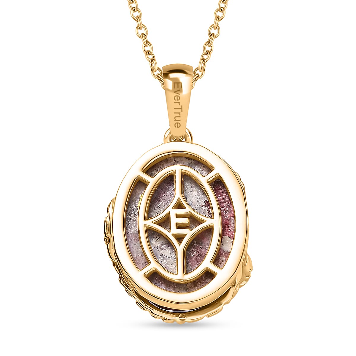 EverTrue Natural Thulite & Red Garnet Pendant with Chain (Size 20) in Yellow Gold Plated 16.88 Ct.