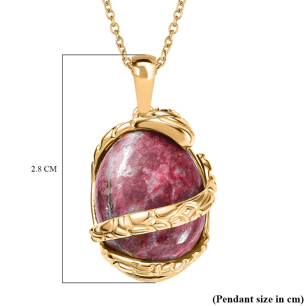 EverTrue Natural Thulite & Red Garnet Pendant with Chain (Size 20) in Yellow Gold Plated 16.88 Ct.