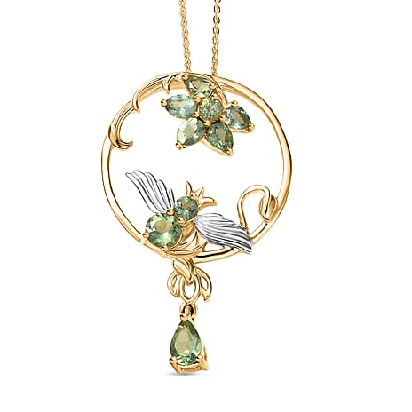 D'Joy Green Apatite Pendant with Chain (Size 20) in 18K Vermeil Yellow Gold Plated & Rhodium Overlay Sterling Silver 1.89 Ct, Silver Wt. 6.74 Gms.
