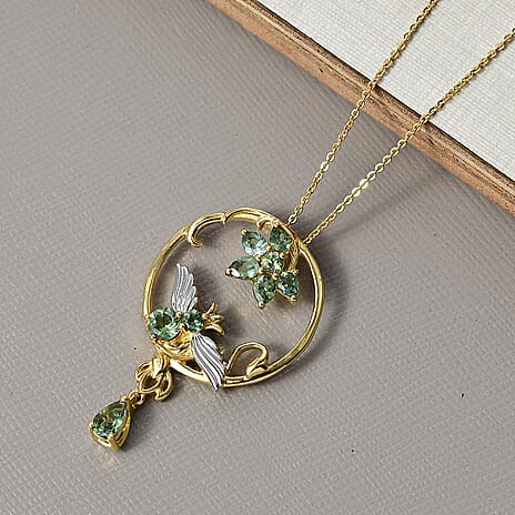 D'Joy Green Apatite Pendant with Chain (Size 20) in 18K Vermeil Yellow Gold Plated & Rhodium Overlay Sterling Silver 1.89 Ct, Silver Wt. 6.74 Gms.