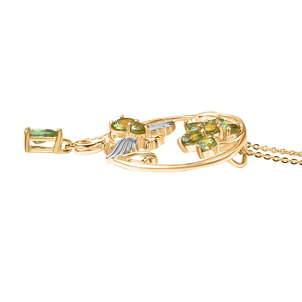 D'Joy Green Apatite Pendant with Chain (Size 20) in 18K Vermeil Yellow Gold Plated & Rhodium Overlay Sterling Silver 1.89 Ct, Silver Wt. 6.74 Gms.