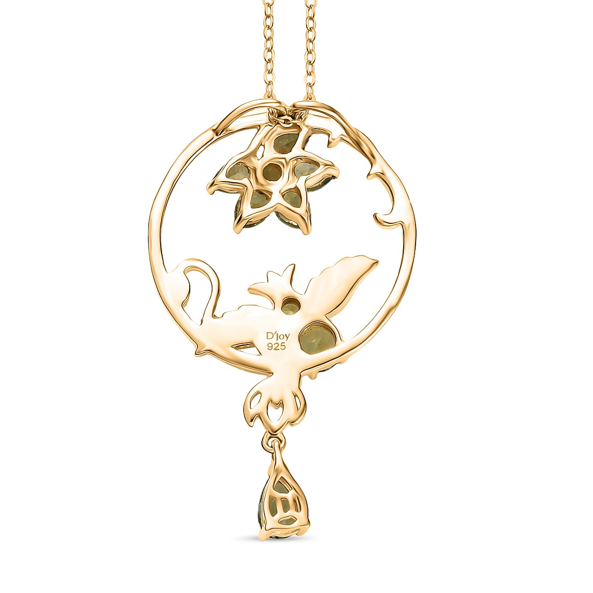 D'Joy Green Apatite Pendant with Chain (Size 20) in 18K Vermeil Yellow Gold Plated & Rhodium Overlay Sterling Silver 1.89 Ct, Silver Wt. 6.74 Gms.