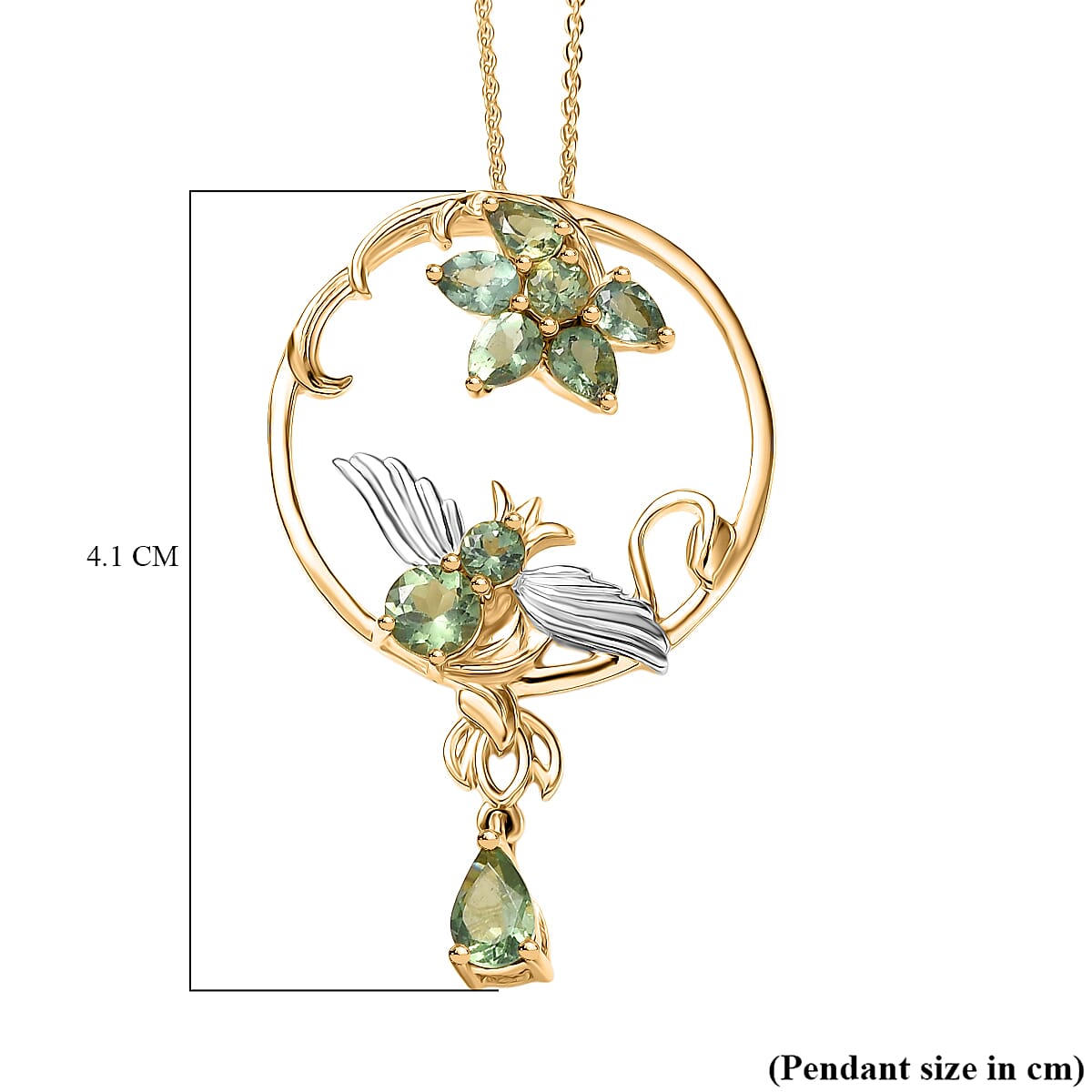 D'Joy Green Apatite Pendant with Chain (Size 20) in 18K Vermeil Yellow Gold Plated & Rhodium Overlay Sterling Silver 1.89 Ct, Silver Wt. 6.74 Gms.