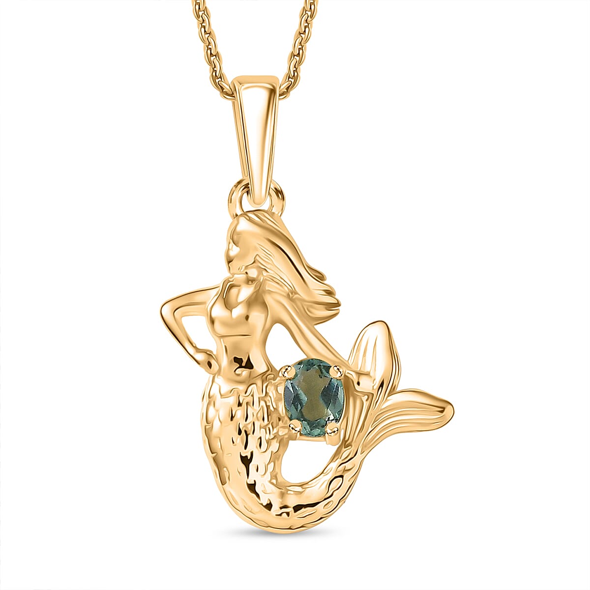 D'Joy Green Apatite Pendant with Chain (Size 20) in 18K Vermeil Yellow Gold Plated Sterling Silver